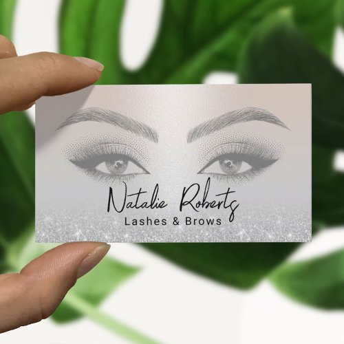 Lashes  Brows Microblading Elegant Silver Glitter Business Card