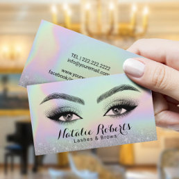 Lashes &amp; Brows Microblading Holographic Beauty  Business Card