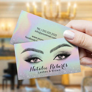 Lashes & Brows Microblading Holographic Beauty  Business Card