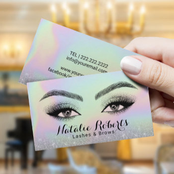 Lashes & Brows Microblading Holographic Beauty  Business Card by cardfactory at Zazzle