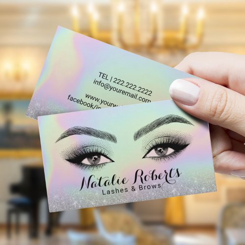 Lashes  Brows Microblading Holographic Beauty  Business Card