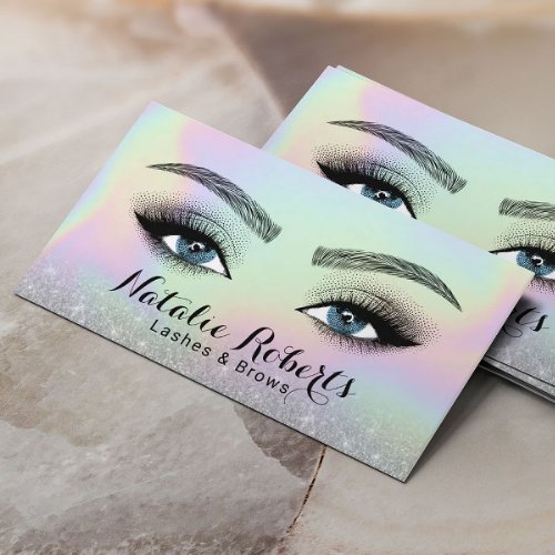 Lashes Brows Microblading Holographic Beauty Eyes Business Card