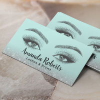 Lashes & Brows Microblading Mint & Silver Glitter Business Card