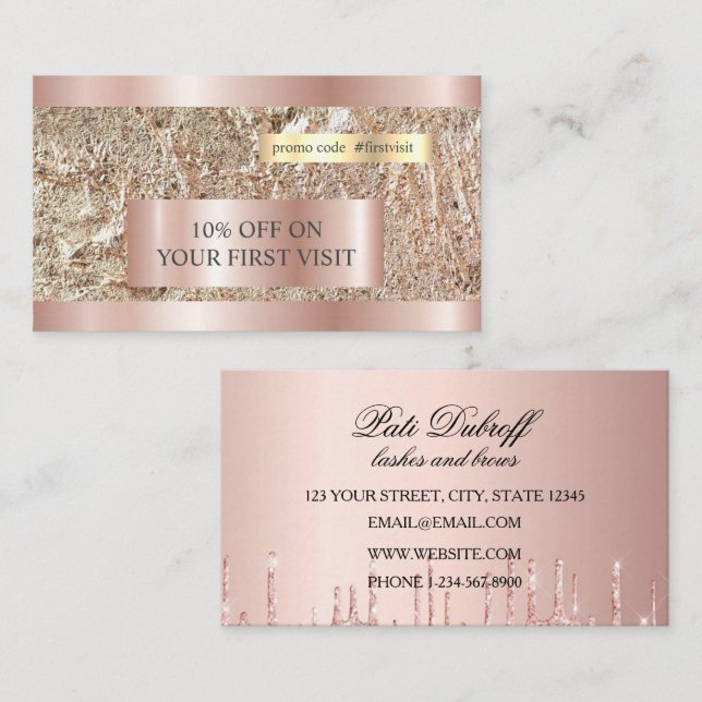 Lashes & Brows Microblading Pink & Silver Glitter Business Card (Front/Back)