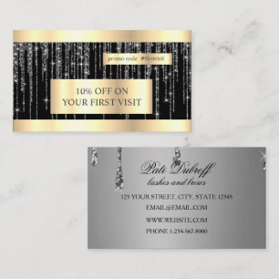 Lashes & Brows Microblading Pink & Silver Glitter Business Card