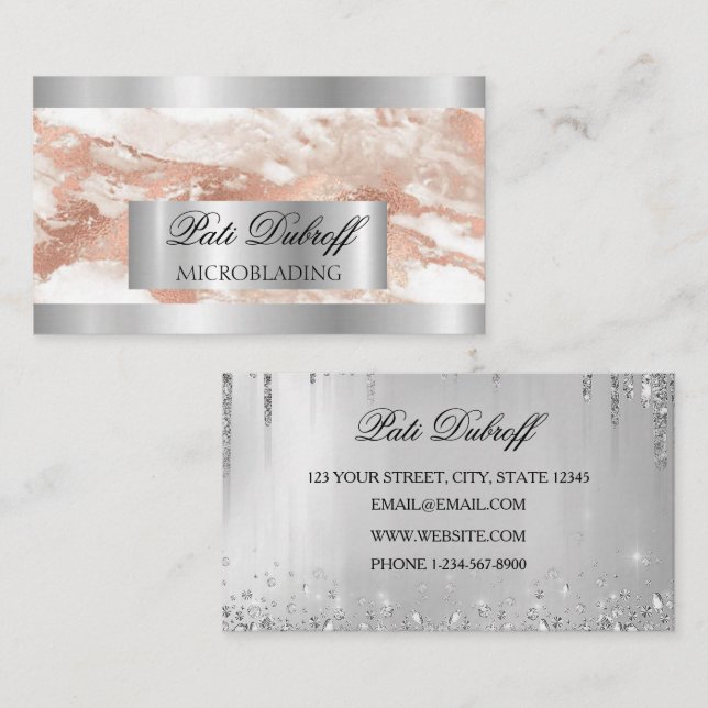 Lashes & Brows Microblading Pink & Silver Glitter Business Card (Front/Back)