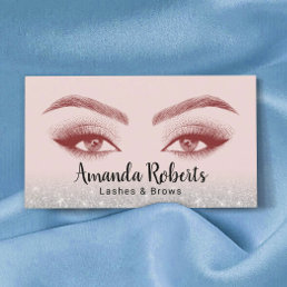 Lashes &amp; Brows Microblading Pink &amp; Silver Glitter Business Card