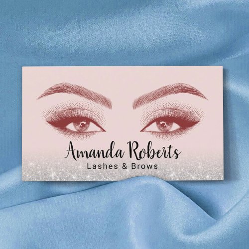 Lashes  Brows Microblading Pink  Silver Glitter Business Card