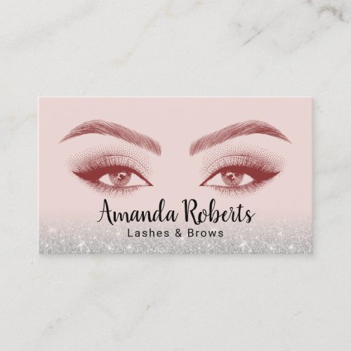 Lashes & Brows Microblading Pink & Silver Glitter Business Card