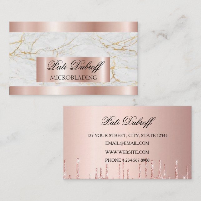 Lashes & Brows Microblading Pink & Silver Glitter Business Card (Front/Back)