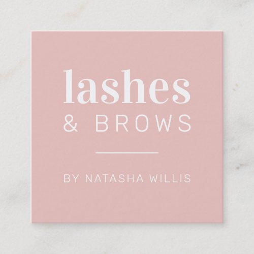 LASHES  BROWS modern minimalist blush pink black Square Business Card