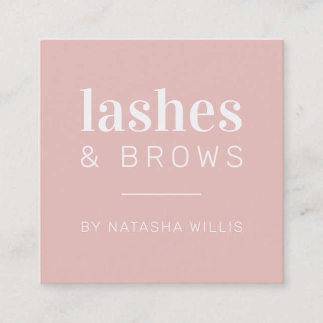 LASHES & BROWS modern minimalist blush pink black Square Business Card (Front)