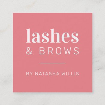 Lashes & Brows Modern Minimalist Coral Pink Black Square Business Card by edgeplus at Zazzle