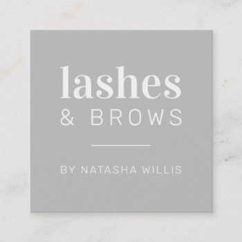 Lashes & Brows Modern Minimalist Pale Gray Black Square Business Card by edgeplus at Zazzle