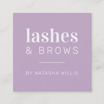Lashes & Brows Modern Minimalist Purple Black Square Business Card by edgeplus at Zazzle