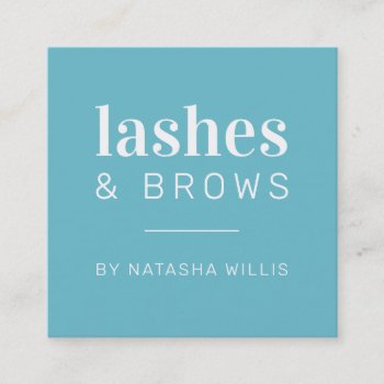 Lashes & Brows Modern Minimalist Turquoise Blue Square Business Card by edgeplus at Zazzle