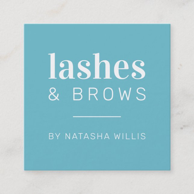LASHES & BROWS modern minimalist turquoise blue Square Business Card (Front)