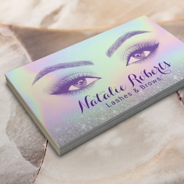 Lashes & Brows Pastel Holographic Beauty Salon SPA Business Card (Creator Uploaded)