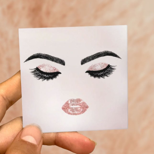 Lashes Brows Rose Gold Lips Makeup Artist Pearl Square Business Card (Creator Uploaded)
