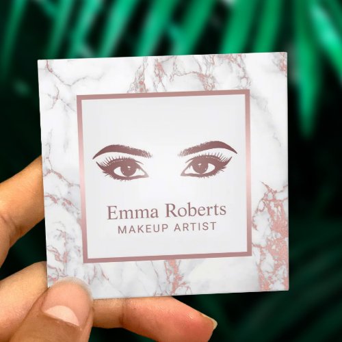Lashes  Brows Rose Gold Marble Makeup Artist Square Business Card