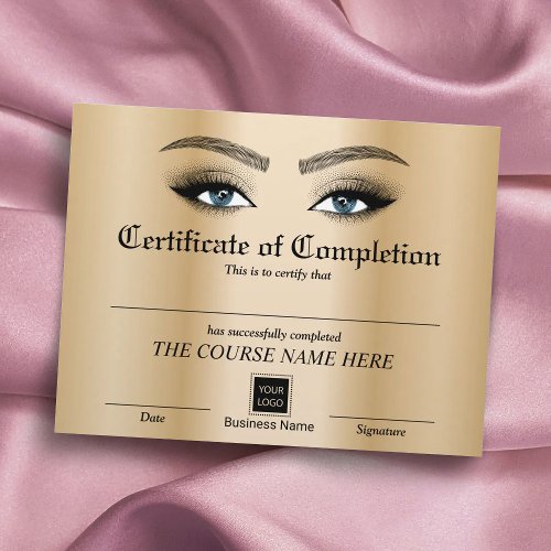 Lashes Brows Salon Certificate of Completion Award