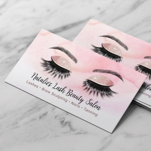 Lashes  Brows Salon Makeup Artist Pink Watercolor Business Card