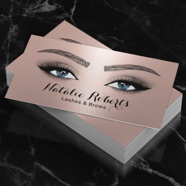 Lashes & Brows Salon Makeup Artist Rose Gold Business Card (Creator Uploaded)