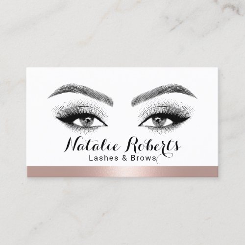 Lashes  Brows Salon Rose Gold Border Social Media Business Card