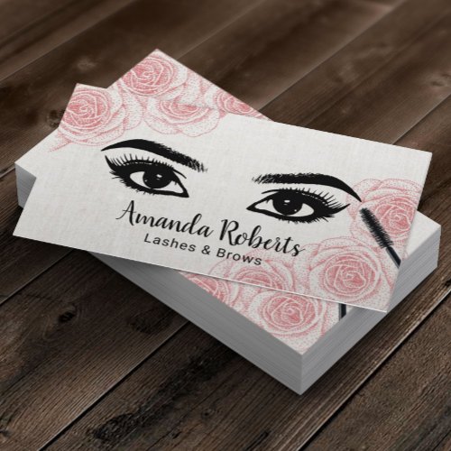 Lashes Brows Salon Typography Vintage Floral Business Card