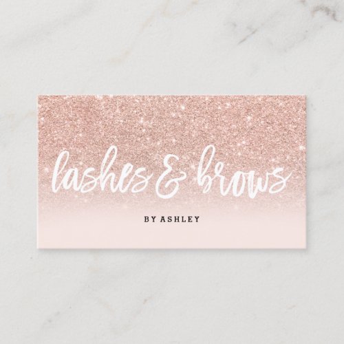 Lashes brows typography rose gold glitter blush business card