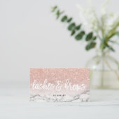 Lashes brows typography rose gold glitter marble business card (Standing Front)