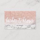 Lashes brows typography rose gold glitter marble business card (Front)