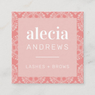 LASHES & BROWS vintage elegant coral blush pink Square Business Card