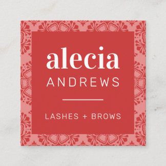LASHES & BROWS vintage elegant coral pink red Square Business Card