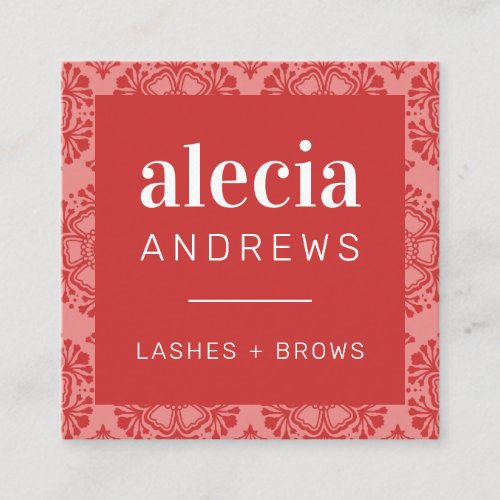LASHES  BROWS vintage elegant coral pink red Square Business Card