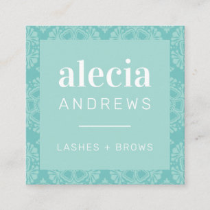 LASHES & BROWS vintage elegant mint jade green Square Business Card