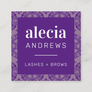 LASHES & BROWS vintage elegant purple mauve Square Business Card