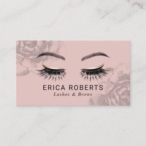 Lashes  Brows Vintage Floral Blush Pink Salon Business Card