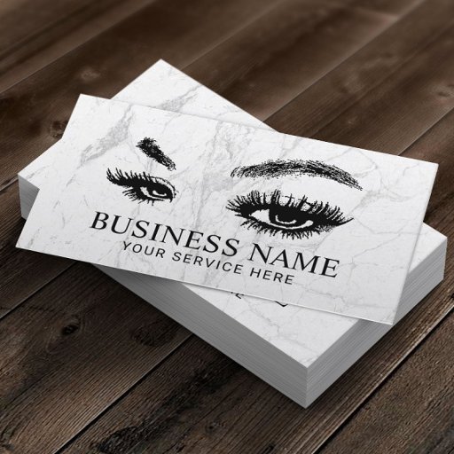 Customizable Lashes &amp; Brows White Marble Makeup Artist Business Card