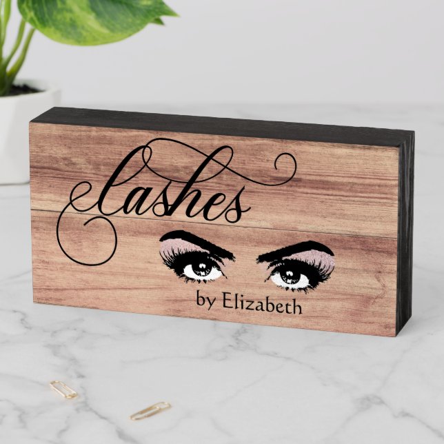 Lashes By Business name Extensions Wooden Box Sign (In Situ Horizontal)