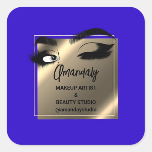 Lashes Cleaner Makeup Beauty Shop Thank Gold Blue Square Sticker