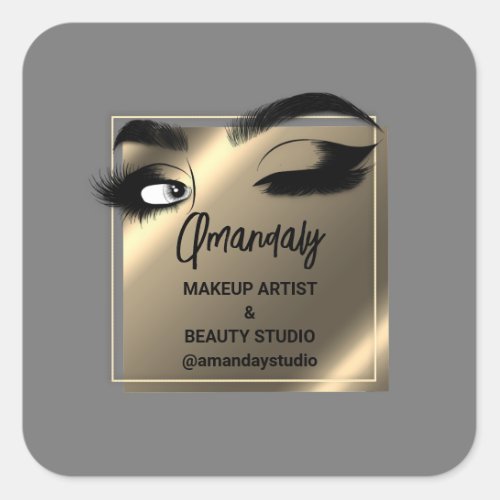 Lashes Cleaner Makeup Beauty Shop Thank GrayModern Square Sticker
