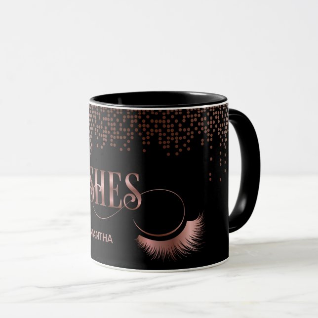 Lashes Dripping Rose Gold Typography Makeup Artist Mug (Front Right)