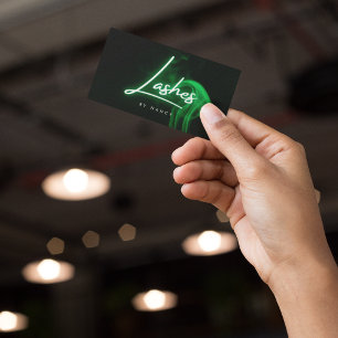 Lashes Elegant Green Neon & Smoke Script Business Card