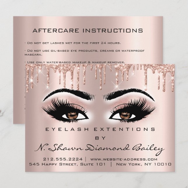 Lashes Extension Aftercare Instruction Brown Eyes Invitation (Front/Back)