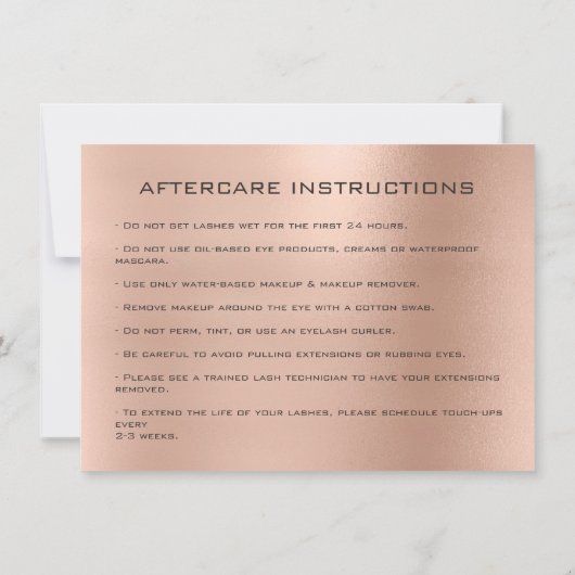 Lashes Extension Aftercare Instruction Browns Rose (Back)