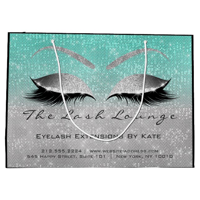 Lashes Extension Aftercare Instruction Silver Blue Large Gift Bag (Back)