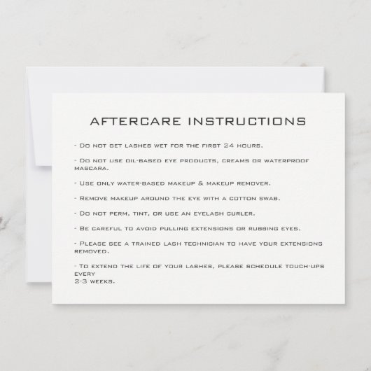 Lashes Extension Aftercare Instruction White Black (Back)