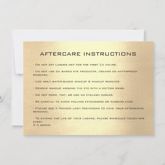 Lashes Extension Aftercare Instructions Champaigne (Back)