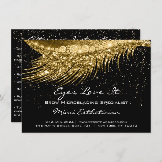Lashes Extension Aftercare Instructions Gold Black (Front/Back)